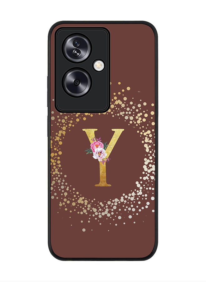 Rugged Black Edge Case for OnePlus Nord N30 SE, Slim fit Flexible Case Cover - Custom Monogram Initial Letter Floral Pattern Alphabet - Y (Brown)