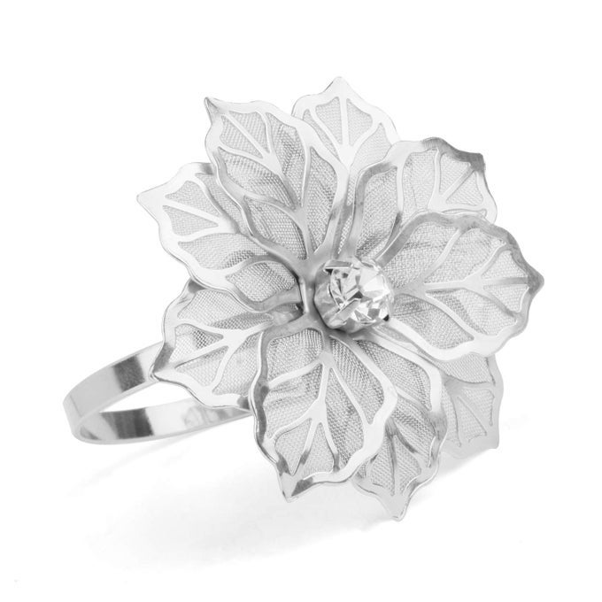 SET OF 12 ALLOY NAPKIN RINGS WITH HOLLOW OUT FLOWER NAPKIN RING HOLDERS FOR WEDDING PARTY HOLIDAY BANQUET CHRISTMAS DINNER DELICATE SERVIETTE BUCKLES DECOR FAVOR SILVER