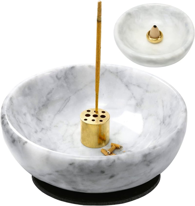 Natural Marble Incense Holder for Sticks and Backflow Incense Handmade Stick Incense Holder Ideal for Smudging Incense Burning DecorationEasily Grab All Incense Ash Gray