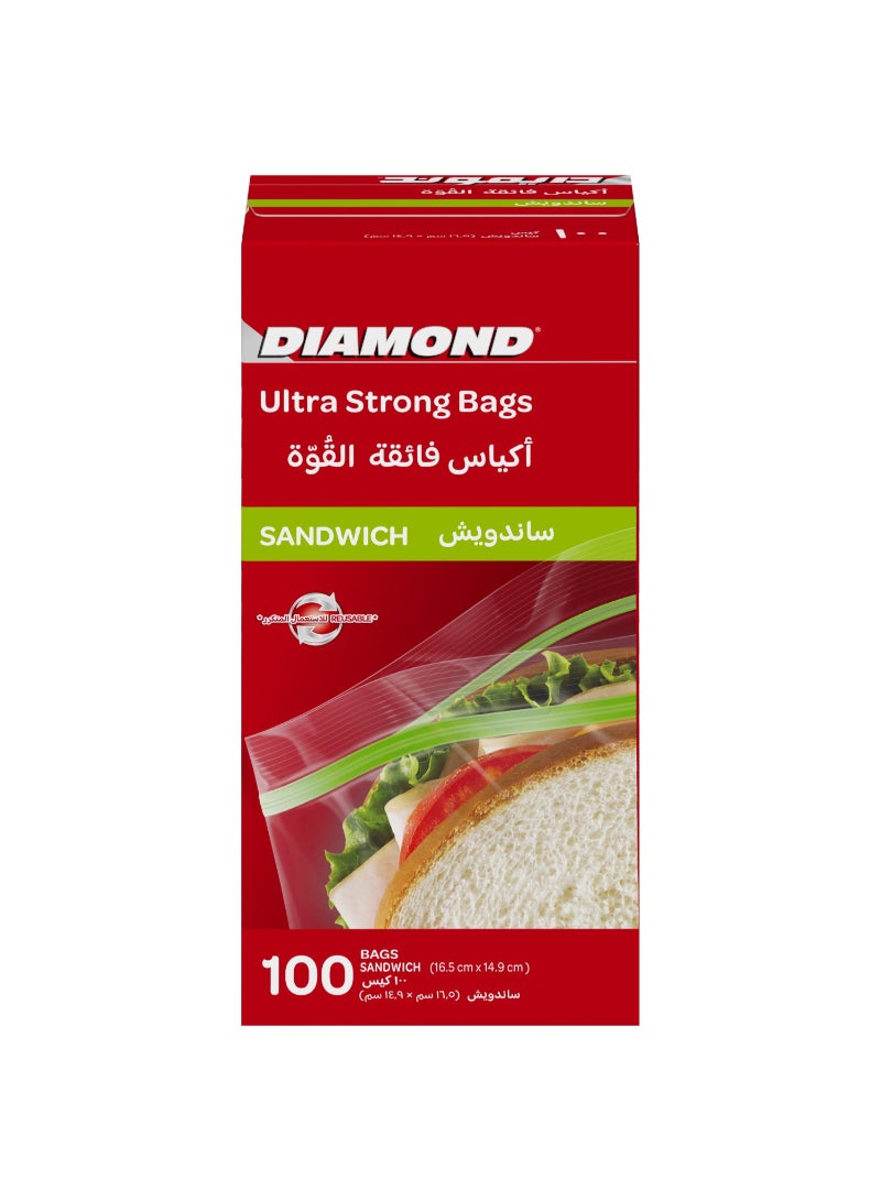 Diamond Ultra Stong Zipper Sandwich Bags Oxo-Biodegradable Size 16.5 x 14.9 cm 100 pcs