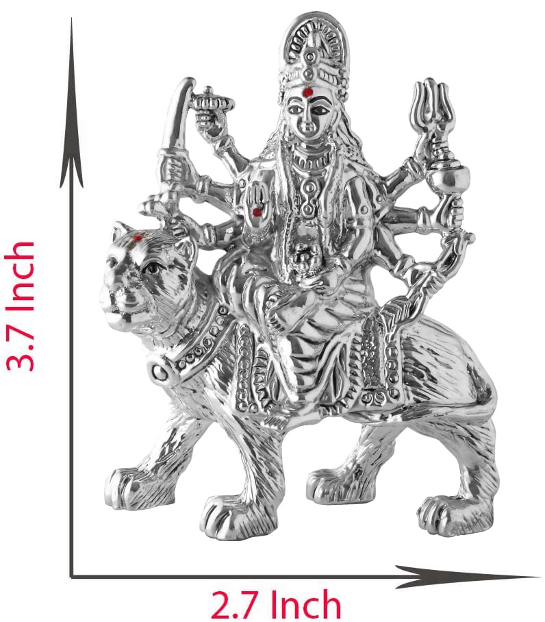 PRD CARATCAFE CaratCafe Maa Durga Sherawali Ma Ambe MATA Idol Pure Silver 999 StatueBIS Hallmark Certified for Puja Temple Good Luck Gift Home Decor NET WT 3336 GMS 27 x 15 x 37 Inch - Image 5