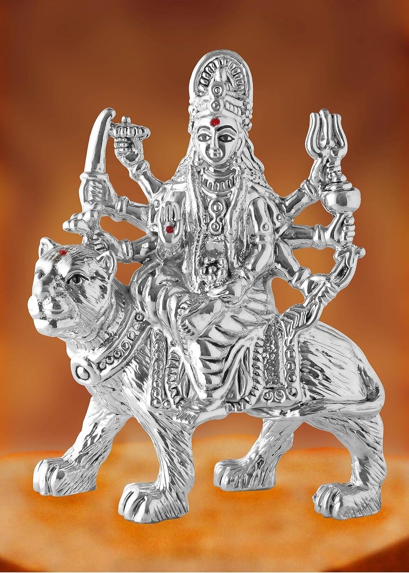 PRD CARATCAFE CaratCafe Maa Durga Sherawali Ma Ambe MATA Idol Pure Silver 999 StatueBIS Hallmark Certified for Puja Temple Good Luck Gift Home Decor NET WT 3336 GMS 27 x 15 x 37 Inch - Image 2