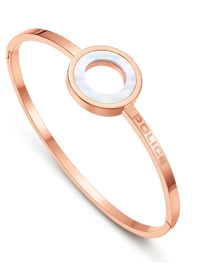 POLICE Crafted with a distinct IP rose gold and blue mother of pearl circle pendant in the centre of the bangle, the Camii bracelet by POLICE is timeless in design