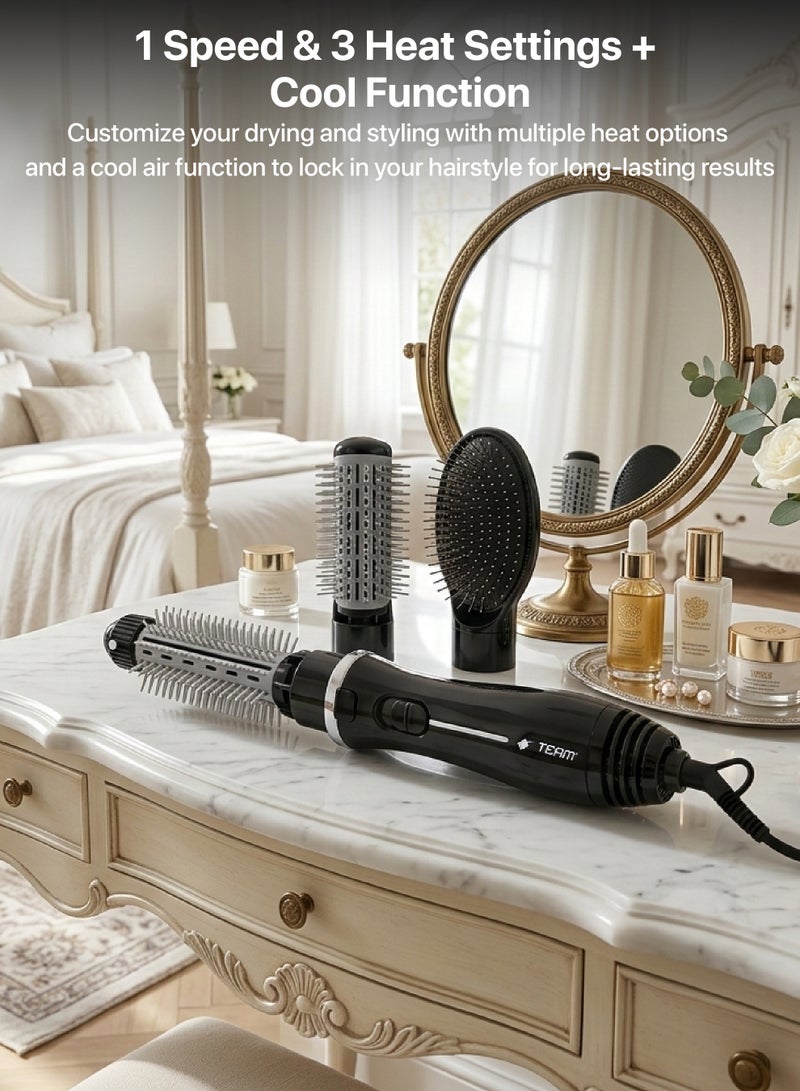 تيم Team 5‑in‑1 Hot Air Hair Styler & Volumizer Set | 800W Blow Dry Brush with 3 Heat Modes, Cool Function, 360° Swivel Cord | Curling, Straightening, Volumizing & Smoothing for All Hair Types - Image 3