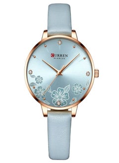 Curren 9068 Female Small Dial Quartz Watch Waterproof Casual Leather Wristwatch - Pastel Blue