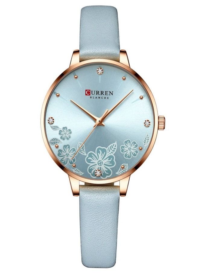 CURREN - Curren 9068 Female Small Dial Quartz Watch Waterproof Casual Leather Wristwatch - Pastel Blue - Image 1