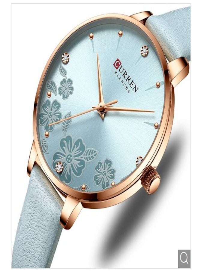 CURREN - Curren 9068 Female Small Dial Quartz Watch Waterproof Casual Leather Wristwatch - Pastel Blue - Image 1