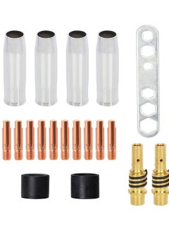 Welding Contact Tips Kit for MB15 Welding Torch, Includes 0.8mm M6 Tips, Holder, Diffuser, Shield Cup, and Nozzle Kit, Complete Accessories Set for 15AK MIG Welding Torch