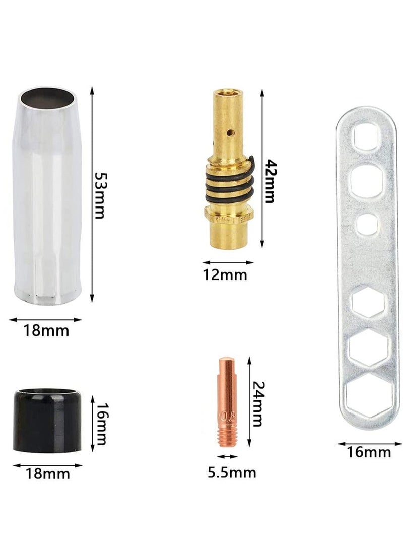 Generic - Welding Contact Tips Kit for MB15 Welding Torch, Includes 0.8mm M6 Tips, Holder, Diffuser, Shield Cup, and Nozzle Kit, Complete Accessories Set for 15AK MIG Welding Torch - Image 1