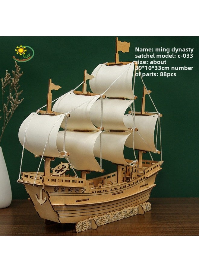 Wooden Puzzle Handmade Diy Stereo Puzzle Assembled Ship Model Ornaments School Educational Children's Toys Wholesale-Color:Tai Song Merchant Ship-C  - Image 4