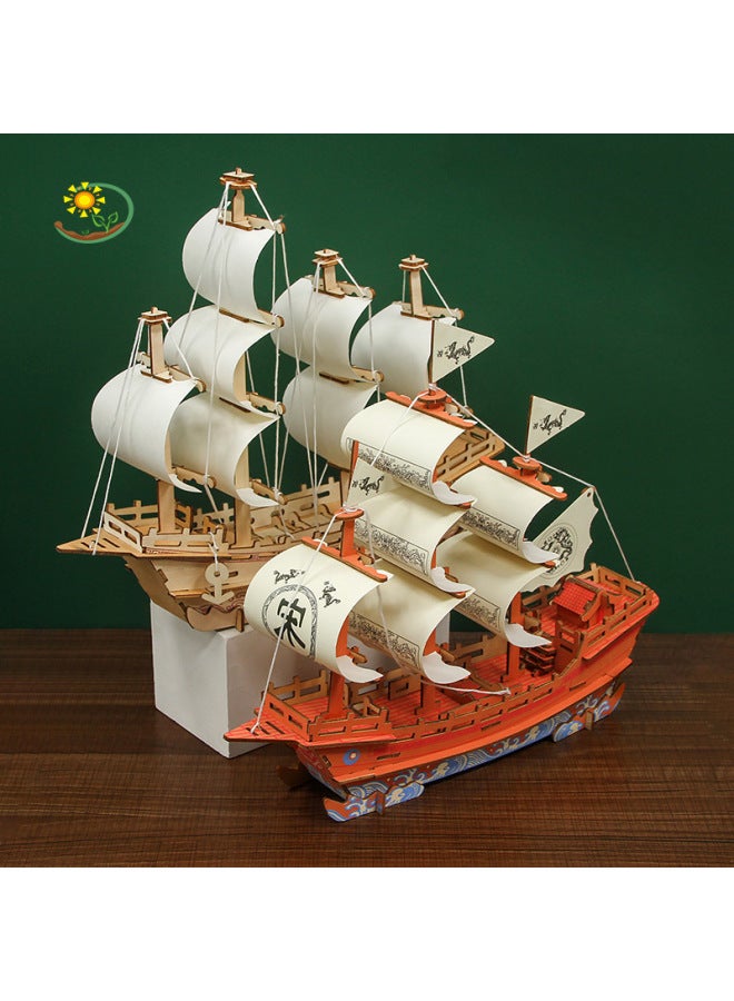 Wooden Puzzle Handmade Diy Stereo Puzzle Assembled Ship Model Ornaments School Educational Children's Toys Wholesale-Color:Tai Song Merchant Ship-C  - Image 2