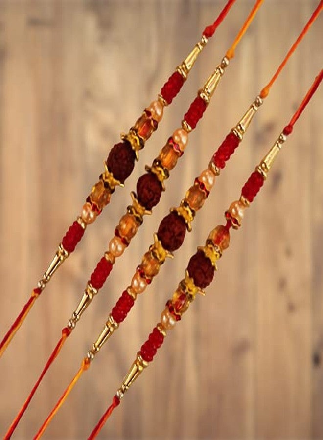 CRAFTOMANIC لؤلؤ فاخر تقليدي، Rudraksh Multi Designer Rakhi للأخ، Raksha Bandhan Rakhi مع Roli TilakPearl Rakhi للرجال والأولاد/مجموعة Dora Rakhi للأخ مع Roli Chawal - Image 2