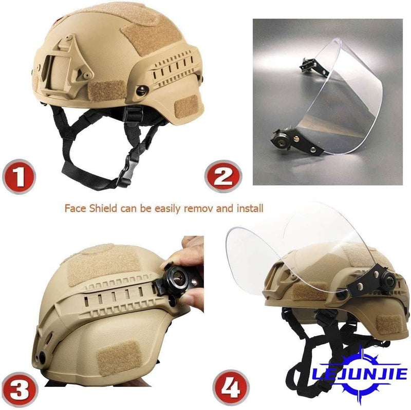 LEJUNJIE Tactical MICH 2000 Fast Helmet with Clear Riot Visor Face Shield Sliding Goggles for Airsoft Paintball CS War Games Outdoor Sports. - Image 4