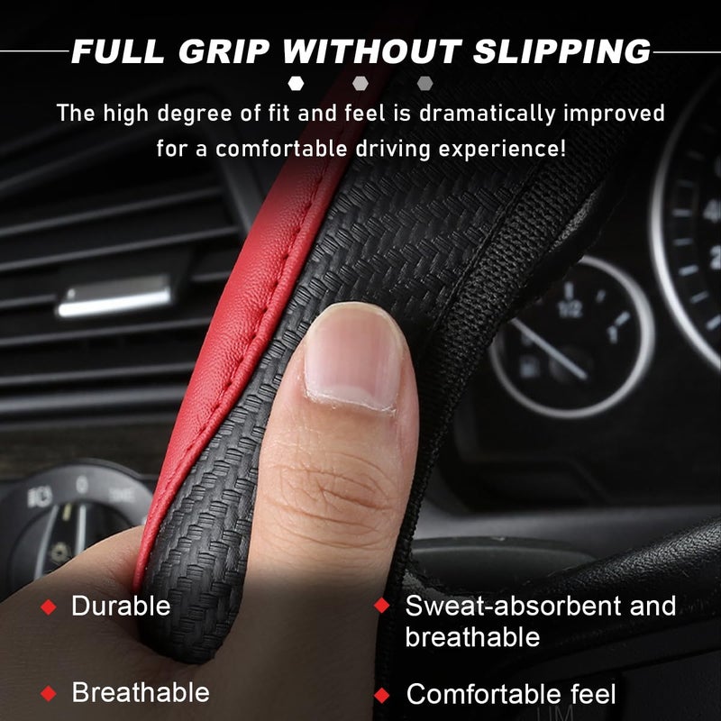 DXNQ Car Steering Wheel Cover, 15 Inch Carbon Fiber Leather Stitching Color Steering Wheel Protector, Anti-Slip Elastic Breathable Steering Wheel Cover Stylish Decor for Most Cars (Black&Blue) - Image 3