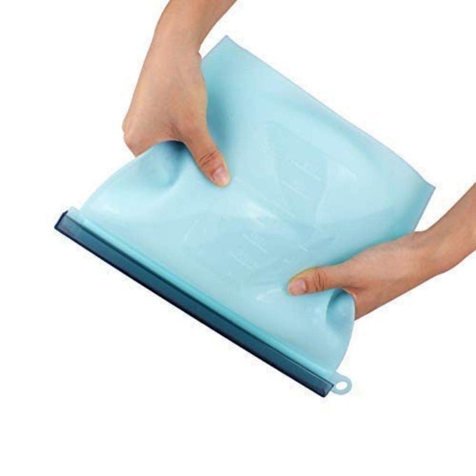SILICONE FOOD BAG REUSABLE SEAL STORAGE CONTAINER SILICONE FOOD PRESERVATION BAG FREEZER LEAKPROOF COOKING ZIPLOCK BAGS BLUE 1500ML
