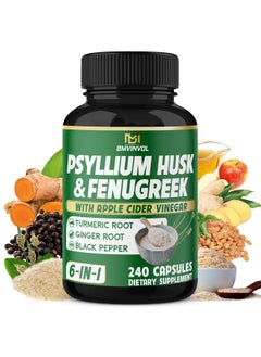 BMVINVOL BMVINVOL Psyllium Husk Fiber Supplement with Fenugreek, Apple Cider Vinegar, Turmeric, Ginger, Black Pepper- Digestion Health Support - 240 Capsules  - Image 1