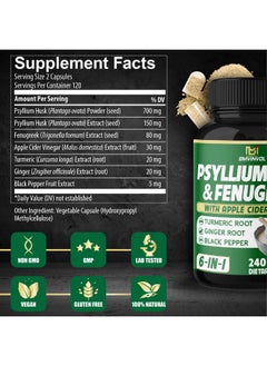 BMVINVOL BMVINVOL Psyllium Husk Fiber Supplement with Fenugreek, Apple Cider Vinegar, Turmeric, Ginger, Black Pepper- Digestion Health Support - 240 Capsules  - Image 2