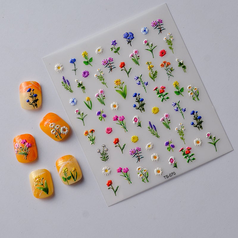 Net Red 5D Nail Art Sticker Mountain Small Red Flower Three-Dimensional Relief Sticker Flower Nail Decal Decorative Jewelry - Image 3