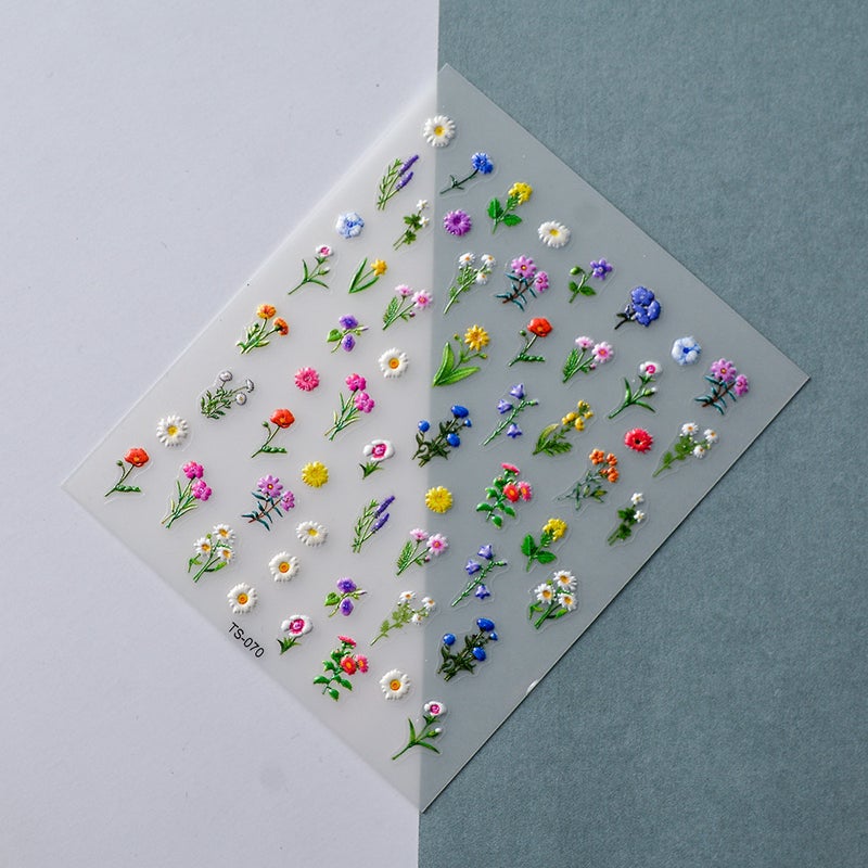 Net Red 5D Nail Art Sticker Mountain Small Red Flower Three-Dimensional Relief Sticker Flower Nail Decal Decorative Jewelry - Image 1