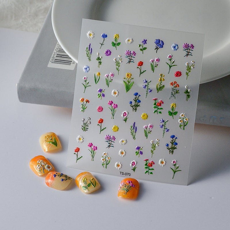 Net Red 5D Nail Art Sticker Mountain Small Red Flower Three-Dimensional Relief Sticker Flower Nail Decal Decorative Jewelry - Image 2