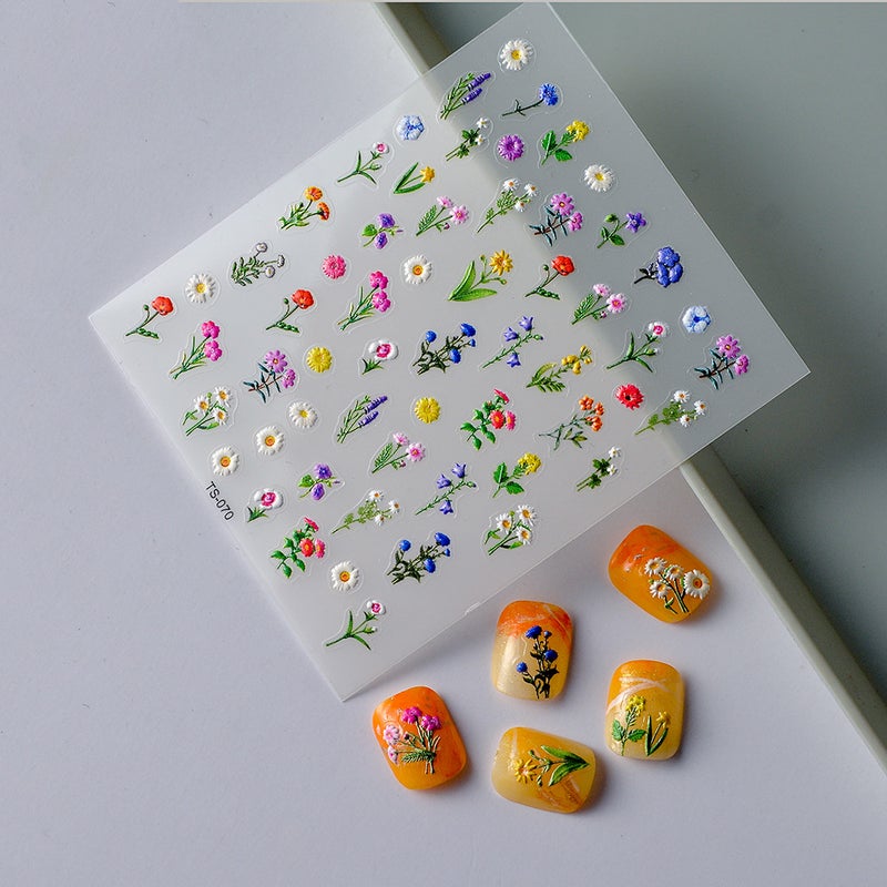 Net Red 5D Nail Art Sticker Mountain Small Red Flower Three-Dimensional Relief Sticker Flower Nail Decal Decorative Jewelry - Image 5