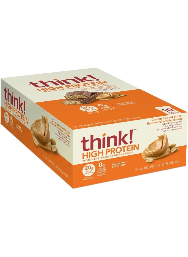 ثينك! وجبات خفيفة عالية البروتين، خالية من الغلوتين، بار طاقة خالي من السكر مع بروتين مصل اللبن المعزول، زبدة الفول السوداني الكريمية 2.1 أونصة (10 قطع) - Image 1