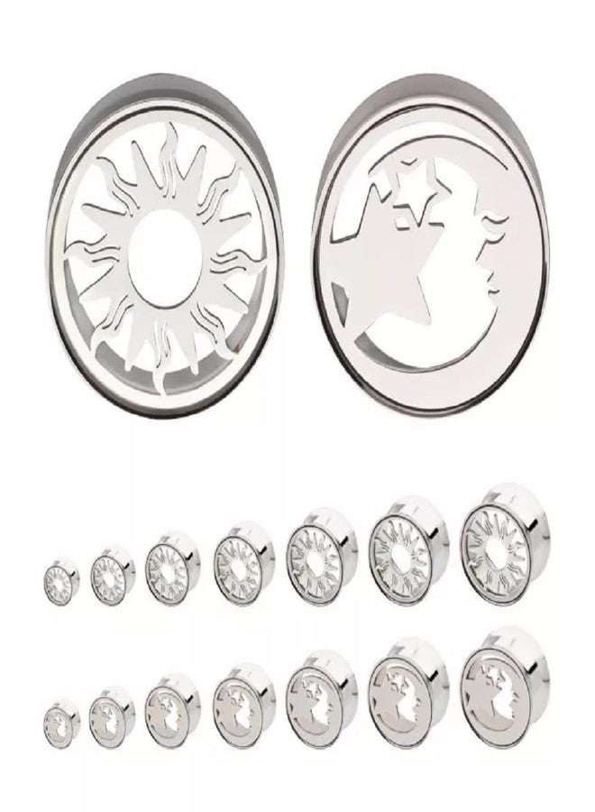 Pierced Owl 316L Stainless Steel Mismatched Cut Out Sun and Moon and Star Double Flared Plugs, Sold As Pair (16mm (5/8")) - Image 3