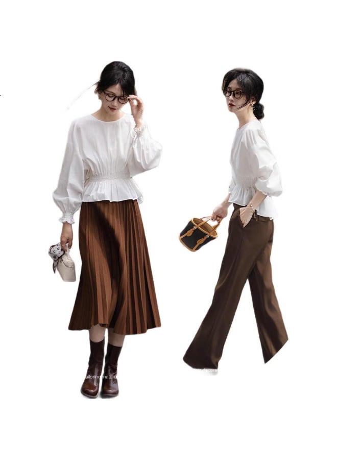 dme Demana [Breathable Cotton] Spring And Autumn French-Style Relaxed Round Neck Slim-Fit Drop Shoulder Concealing Shirt Women'S Top - Image 3