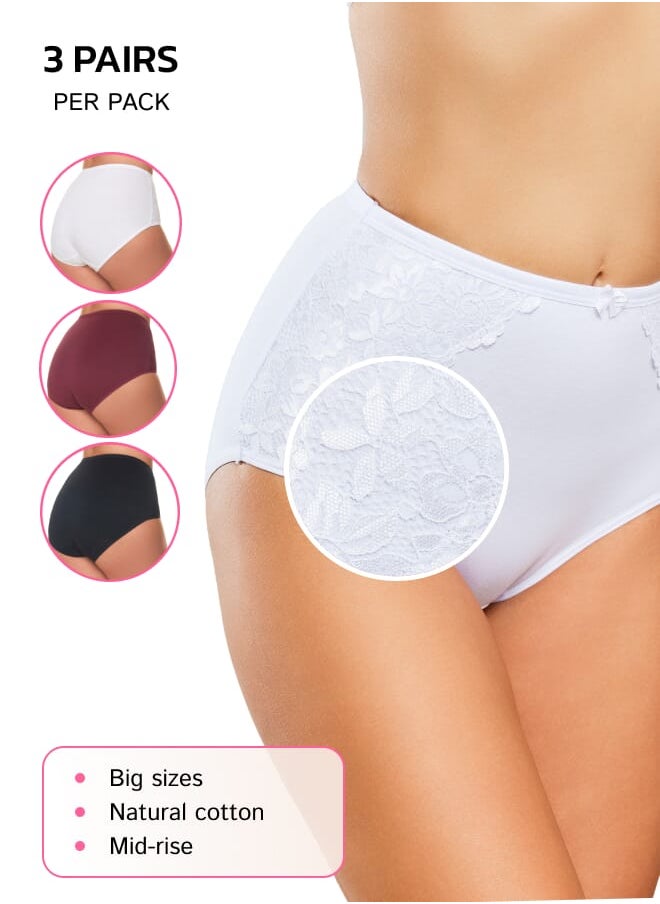 Every Woman Knows Womens Mid-Coverage Lacy Underwear Cotton Underwear for Ladies Soft Briefs 3 Pack  - Image 1