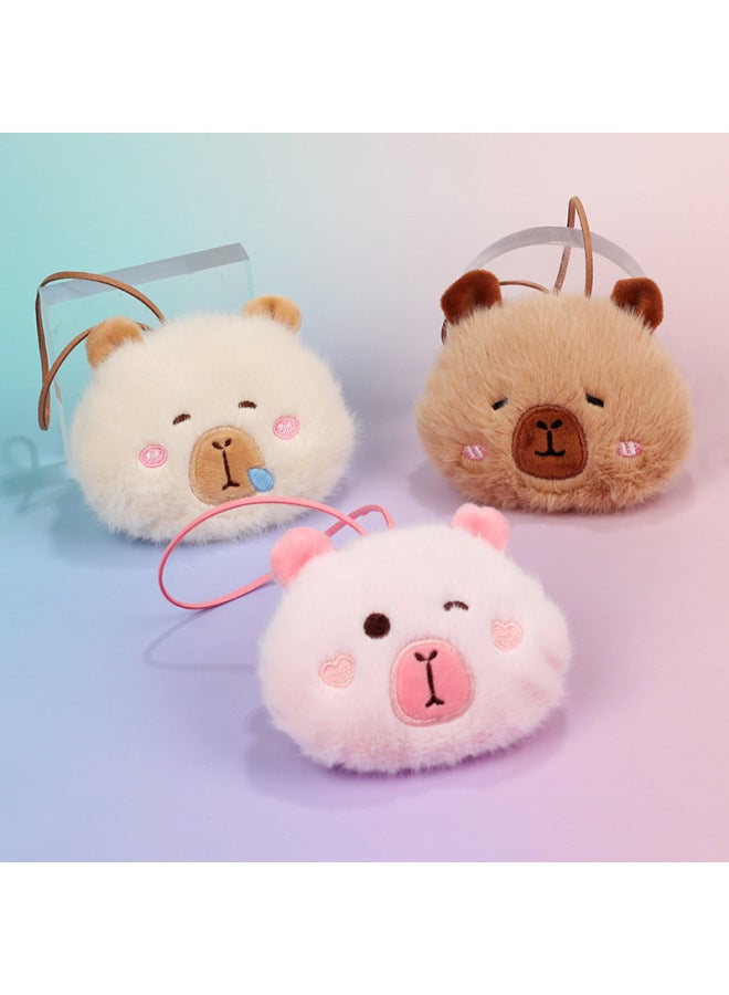Lovable Capibala Pendant Capybara Doll Accessories Mobile Phone Case Clothing Bag Decorative Claw Machine Doll Small Gift-Specifications:Pink Card Leather (round Mirror On The Back)  - Image 2