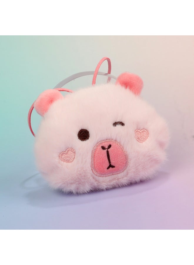 Lovable Capibala Pendant Capybara Doll Accessories Mobile Phone Case Clothing Bag Decorative Claw Machine Doll Small Gift-Specifications:Pink Card Leather (round Mirror On The Back)  - Image 1