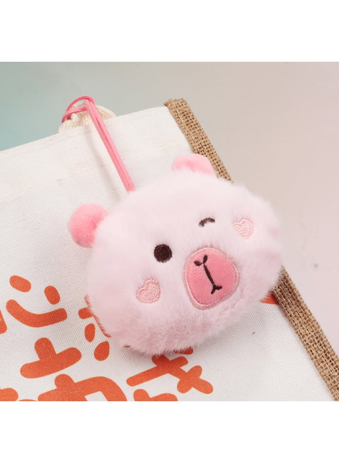 Lovable Capibala Pendant Capybara Doll Accessories Mobile Phone Case Clothing Bag Decorative Claw Machine Doll Small Gift-Specifications:Pink Card Leather (round Mirror On The Back)  - Image 3