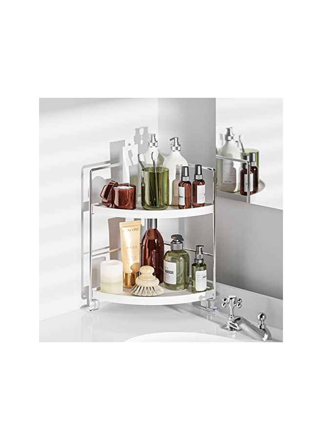 2-Tier Corner Storage Shelf, Bathroom Organizer Countertop, Cosmetics Makeup Organizer Holder, Kitchen Spice Rack, Silver  - Image 2