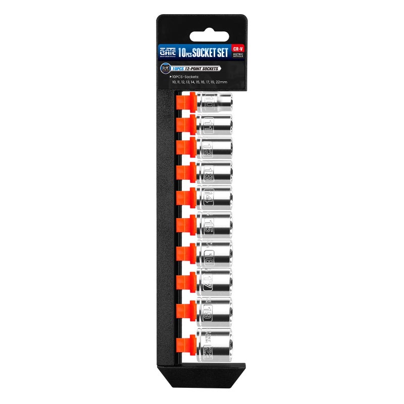 PGROUP 38 Inch Drive Socket Set 10 Piece Metric 12Point Shallow Socket Set 10mm 11mm 12mm 13mm 14mm 15mm 16mm 17mm 19mm 22mm Chrome Vanadium Steel