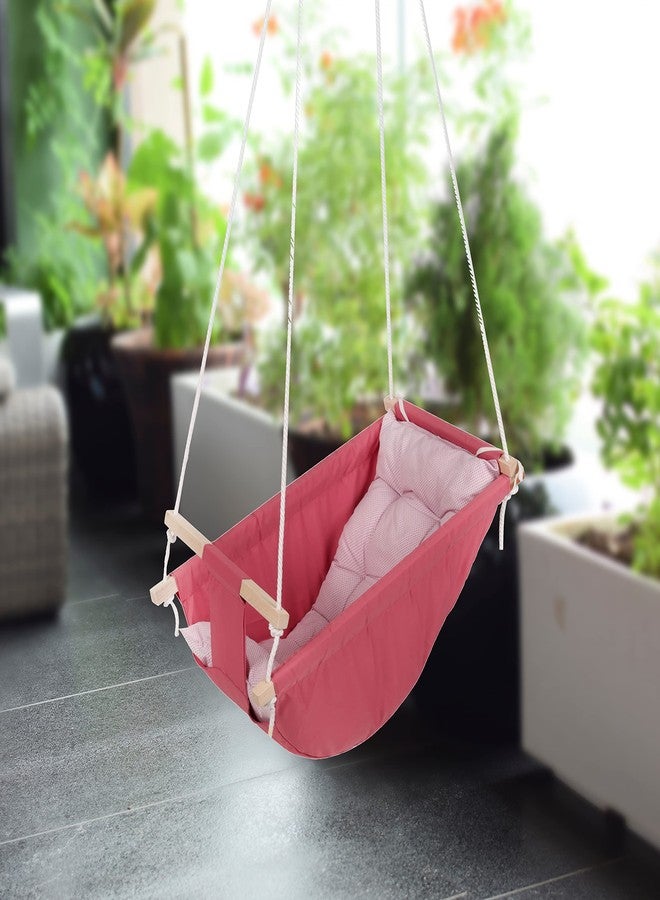 LENDZEE Infant Swing by LENDZEE - Wooden Hanging Swing Seat Chair for Baby with Safety Belt, Baby Swing for Infants and Toddler, Newborn Baby Sleeping Chair Jhula | Baby Hammock Chair Birthday Gift (D Pink) - Image 3