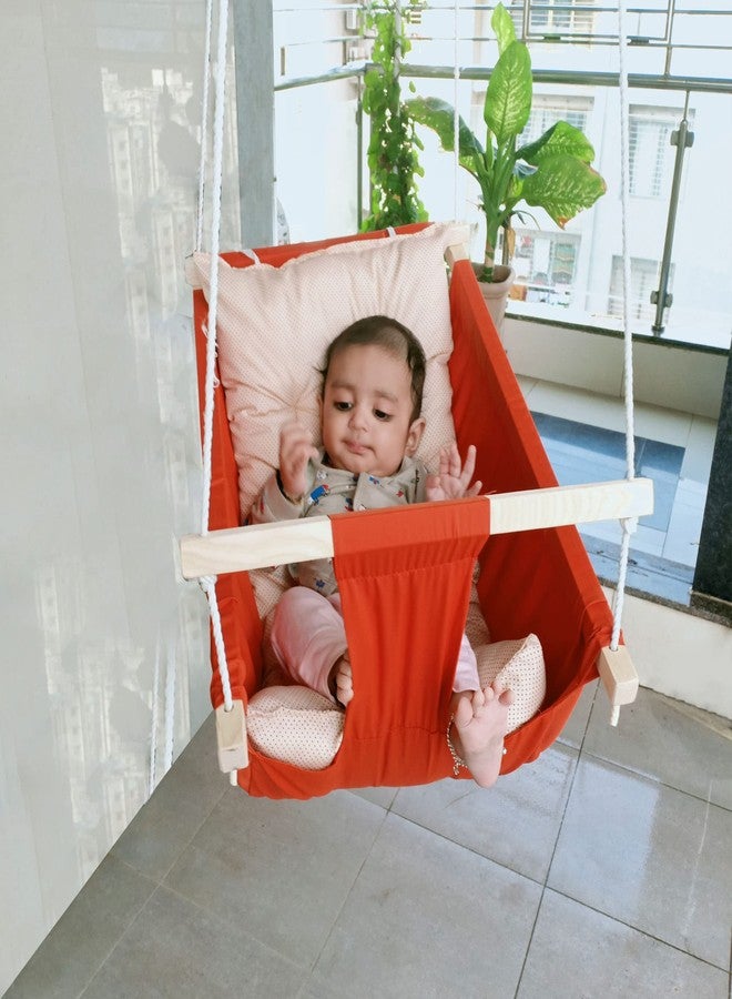 LENDZEE Infant Swing by LENDZEE - Wooden Hanging Swing Seat Chair for Baby with Safety Belt, Baby Swing for Infants and Toddler, Newborn Baby Sleeping Chair Jhula | Baby Hammock Chair Birthday Gift (D Pink) - Image 2