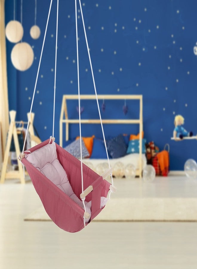 LENDZEE Infant Swing by LENDZEE - Wooden Hanging Swing Seat Chair for Baby with Safety Belt, Baby Swing for Infants and Toddler, Newborn Baby Sleeping Chair Jhula | Baby Hammock Chair Birthday Gift (D Pink) - Image 1