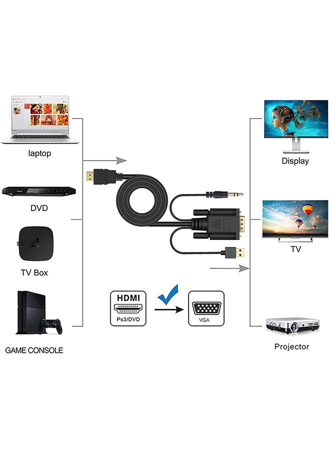 Tersely HDMI to VGA Cable,1.8m 1080P HDMI Male to VGA Male Converter with 3.5mm Audio Jack for TV Stick, Raspberry Pi, Laptop, Monitor, PC, Tablet, Digital Camera, Etc - Image 3