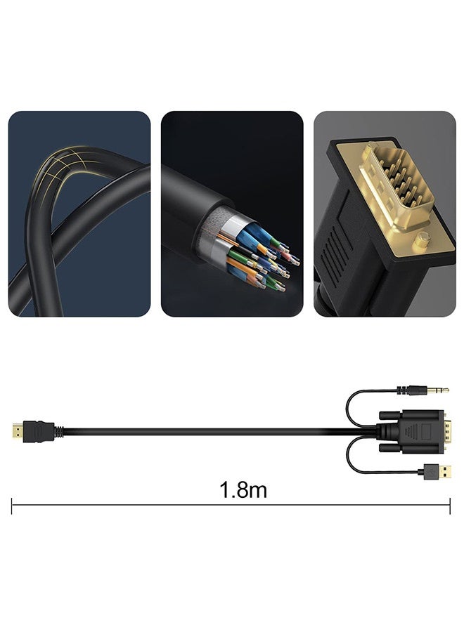 Tersely HDMI to VGA Cable,1.8m 1080P HDMI Male to VGA Male Converter with 3.5mm Audio Jack for TV Stick, Raspberry Pi, Laptop, Monitor, PC, Tablet, Digital Camera, Etc - Image 4