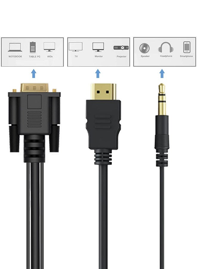 Tersely HDMI to VGA Cable,1.8m 1080P HDMI Male to VGA Male Converter with 3.5mm Audio Jack for TV Stick, Raspberry Pi, Laptop, Monitor, PC, Tablet, Digital Camera, Etc - Image 2