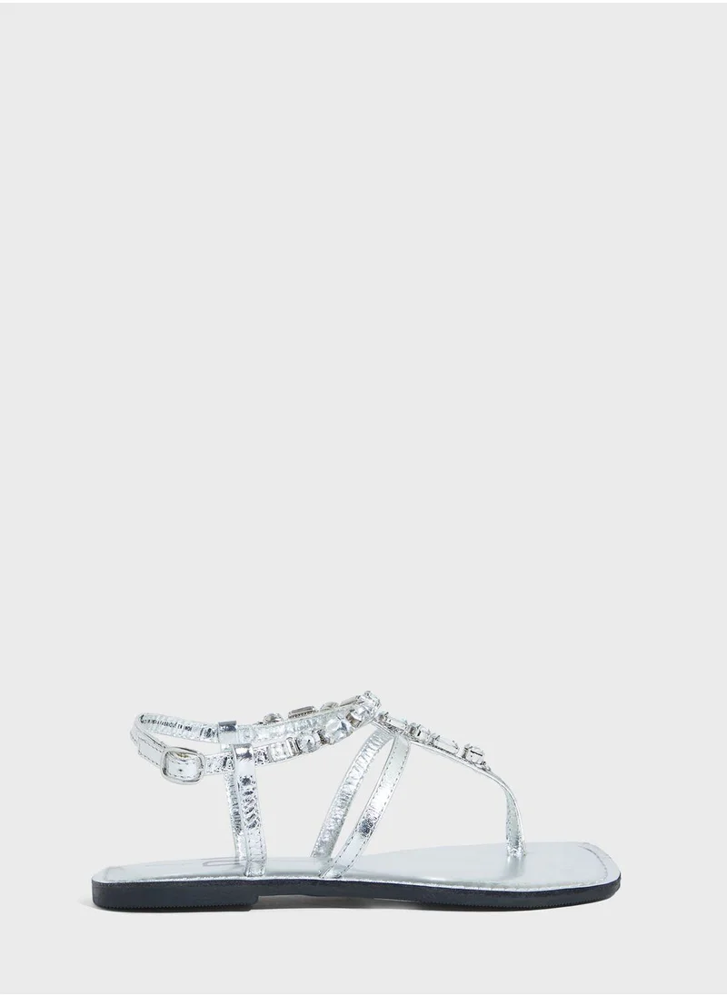 RIVER ISLAND Silver embellished flat sandals