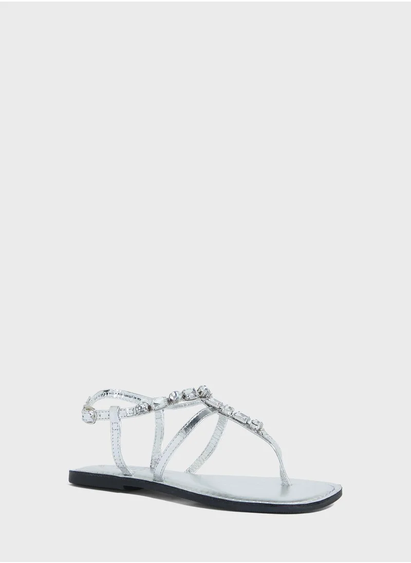 RIVER ISLAND Silver embellished flat sandals