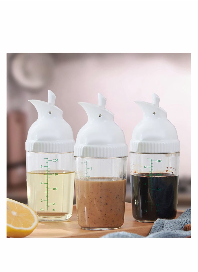 KASTWAVE 200ml Salad Dressing Container, Shakers, Large Opening and Scale Design,Good Grip Sauce Bottles,Salad Dressing Bottles for Kitchen, Seasonings Mixing/Storing Oil,Vinegar,Lemon Juice  3 Pcs (White) - Image 1