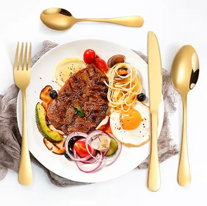 MOBDESK 20 Set of Golden Flatware Set Modern Tableware Cutlery for Home Restaurant Wedding Christmas Party Mirror Polished Dishwasher Safe BPA and Toxic Free Rust Resistant No deformations - Image 5