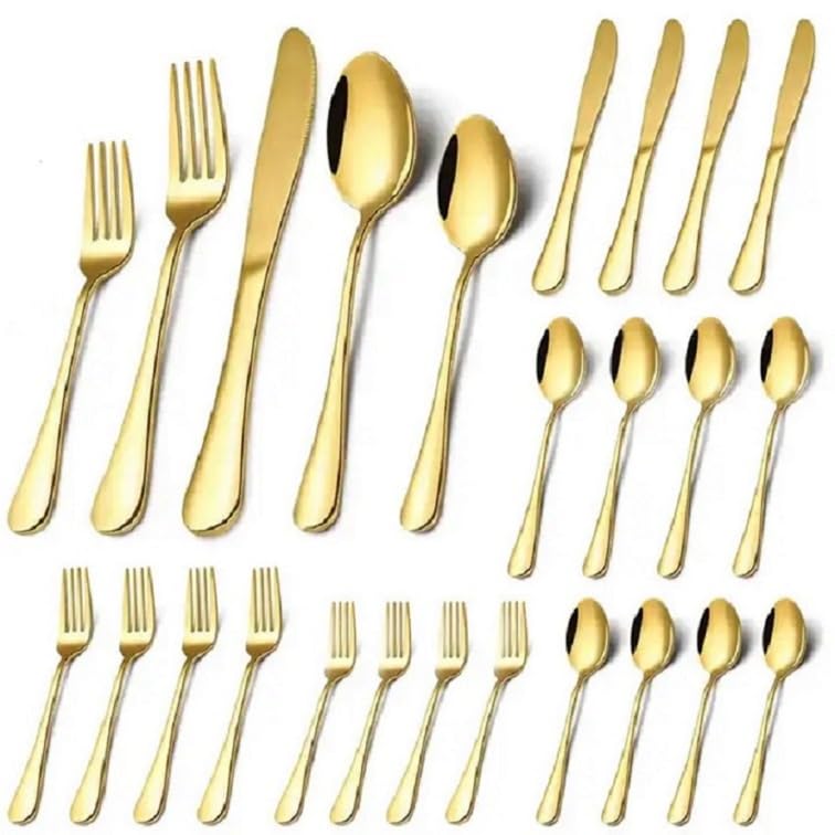 MOBDESK 20 Set of Golden Flatware Set Modern Tableware Cutlery for Home Restaurant Wedding Christmas Party Mirror Polished Dishwasher Safe BPA and Toxic Free Rust Resistant No deformations - Image 1