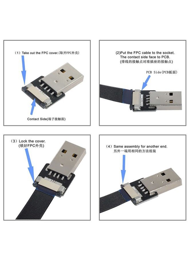 xiwai 0.2M Up Angled USB 2.0 Type-A Male to Micro USB 5Pin Male Data Flat Slim FPC Cable for FPV & Disk & Phone - Image 5