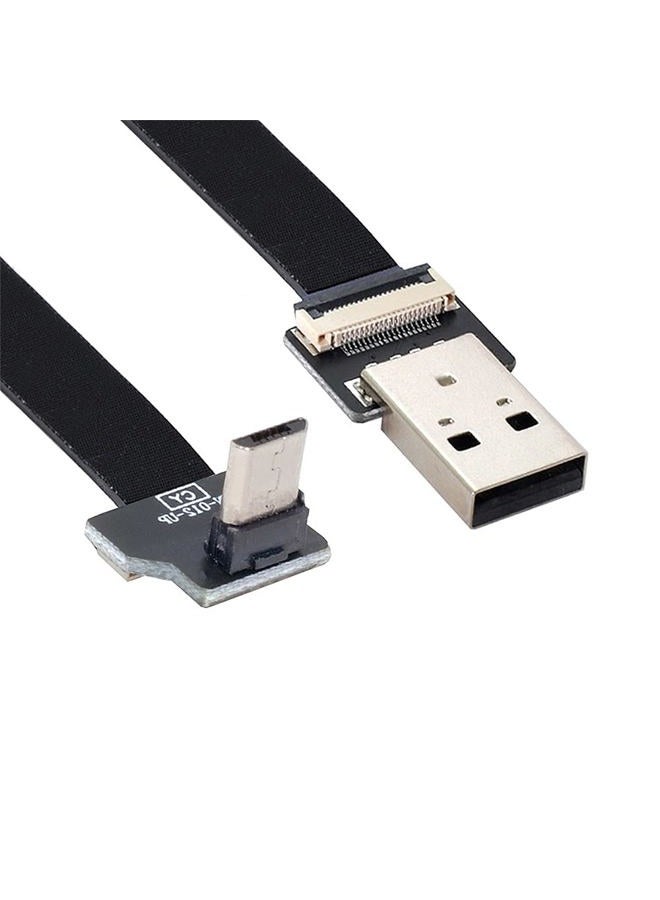 xiwai 0.2M Up Angled USB 2.0 Type-A Male to Micro USB 5Pin Male Data Flat Slim FPC Cable for FPV & Disk & Phone - Image 1