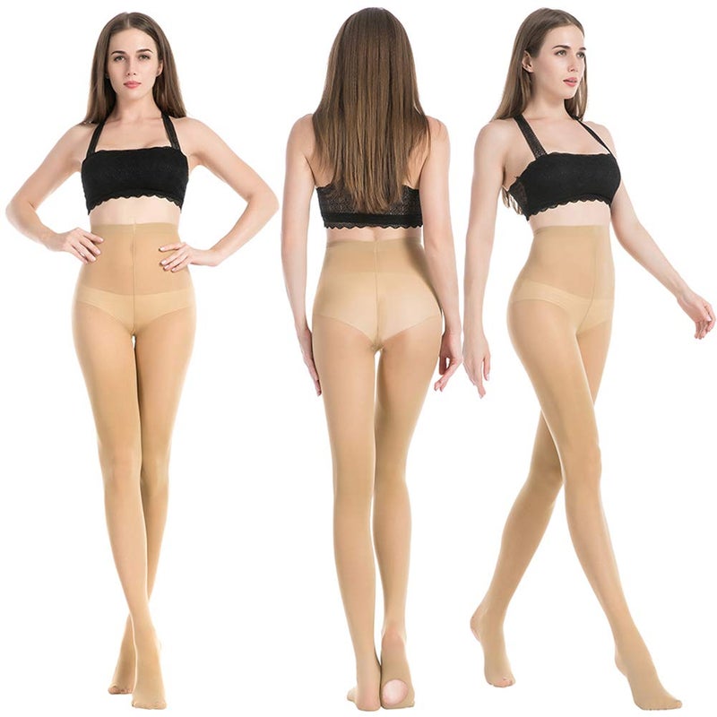 MANZI 3 Pairs Women's Girl's Dance Tights Convertible Transition Ballet Tights 40D Nude M(7-10y) - Image 4