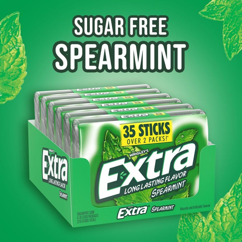 EXTRA Spearmint Sugar Free Chewing Gum, Bulk Gum Packs - 35 Sticks (Pack of 6) - Image 2