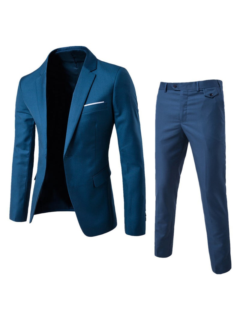 2024 Four Seasons New Fashion All-Match Business Solid Color Men'S Suit Suit Two-Piece Suit - Image 2